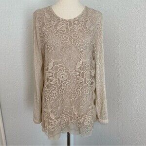 NWOT  Lace Eyelet Embroidered Ivory Cream Romantic Sexy Boho Top by Lisa D SZ M